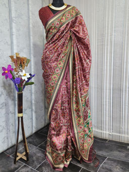 Akhilam - Women Brown Silk Blend Saree with Unstitched Blouse