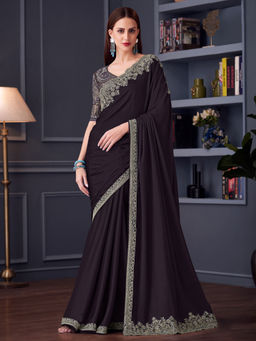 Akhilam - Women Purple Chiffon Saree with Unstitched Blouse