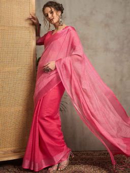 Akhilam - Women Pink Linen Saree with Unstitched Blouse