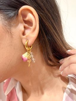Nam Jewels - Rosy Beaded Dangler Earrings - Pink