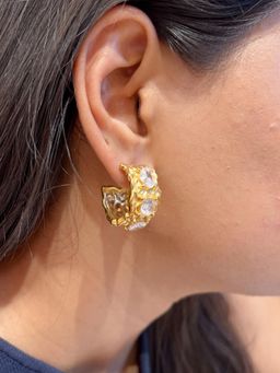 Nam Jewels - Sculpted Crystal Hoops Earrings - White