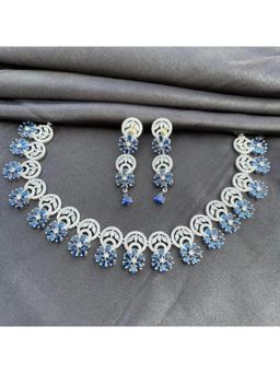 Putstyle - Wedding Jewellery American Diamond Necklace with Earrings Set -Sapphire Blue