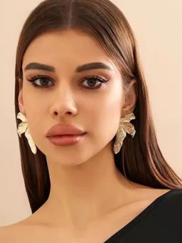 Putstyle - Exaggerated Textured Dangle Earring - Gold