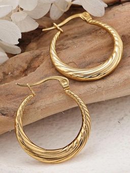 Putstyle - Twist Croissant Hollow Hoop Earrings - Gold