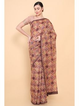 Soch - Women Brown Chanderi Printed Saree with Unstitched Blouse