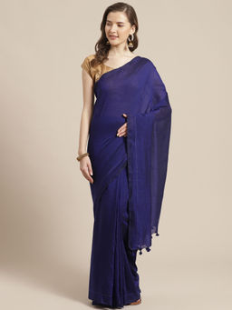 LAA CALCUTTA - Blue Cotton Handloom Saree with Unstitched Blouse