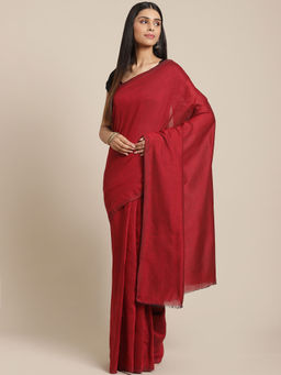 LAA CALCUTTA - Maroon Cotton Handloom Saree with Unstitched Blouse
