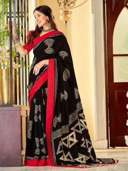 Akhilam - Womens Bhagalpuri Silk Black Printed Designer Saree with Unstitched Blouse