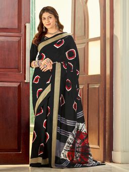 Akhilam - Womens Bhagalpuri Silk Black Printed Designer Saree with Unstitched Blouse