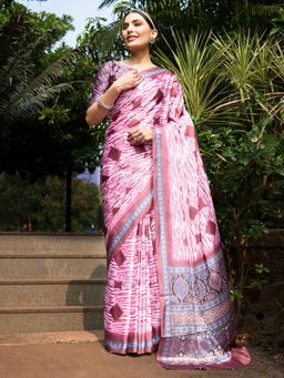 Akhilam - Womens Crepe Mauve Digital Print Designer Saree with Unstitched Blouse