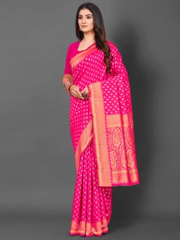 Akhilam - Womens Silk Blend Pink Woven Design Saree with Unstitched Blouse