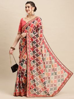 Akhilam - Womens Georgette Multi-Color Digital Print Designer Saree with Unstitched Blouse
