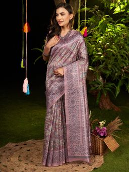 Akhilam - Womens Dola Silk Mauve Digital Print Designer Saree with Unstitched Blouse