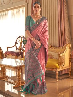 Akhilam - Womens Silk Blend Mauve Woven Design Saree with Unstitched Blouse