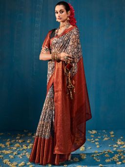 Akhilam - Womens Cotton Blend Multi-Color Printed Designer Saree with Unstitched Blouse