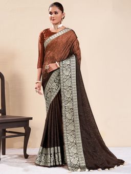 Akhilam - Womens Dola Silk Coffee Brown Woven Design Saree with Unstitched Blouse
