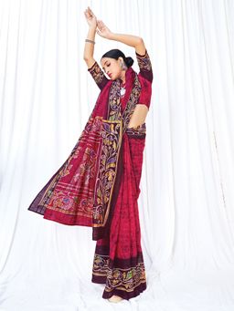 Akhilam - Womens Cotton Blend Pink Printed Designer Saree with Unstitched Blouse