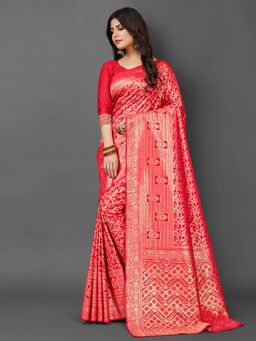 Akhilam - Womens Silk Blend Pink Woven Design Saree with Unstitched Blouse