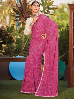 Akhilam - Womens Georgette Pink Printed Designer Saree with Unstitched Blouse