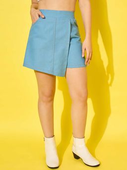 Buynewtrend - Blue Solid Regular Fit Skort