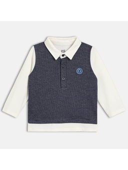 MINI KLUB - Navy Blue Textured Polo T-Shirt