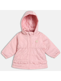 MINI KLUB - Girls Pink Solid Hooded Zipper Jacket