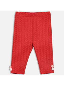 MINI KLUB - Red Self Design Cotton Knit Pant