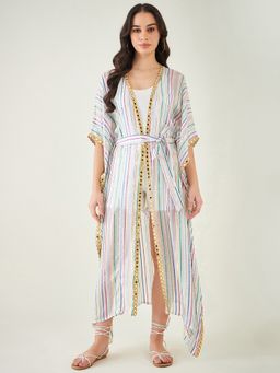 First Resort by Ramola Bachchan - White Lurex Cover-up (set Of 2)