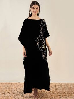 First Resort by Ramola Bachchan - Black Embroidered Full Length Kaftan