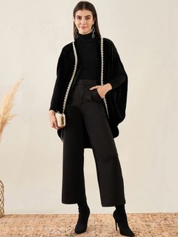 First Resort by Ramola Bachchan - Black Silk Velvet Jacket with Embroidered Motif