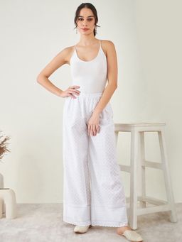 First Resort by Ramola Bachchan - White Embroidered Pants