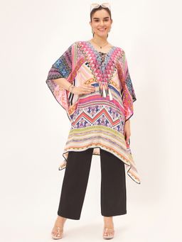 First Resort by Ramola Bachchan - Pink Geometric Kaftan Tunic