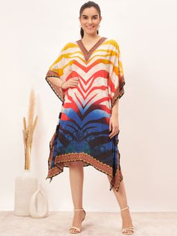 First Resort by Ramola Bachchan - Multicoloured Masai Print Silk Kaftan Tunic