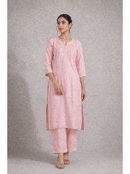 Gharana India - Pink Chanderi Chikankari Kurta with Pant