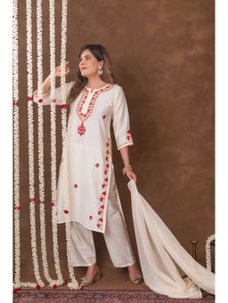 Gharana India - Jashn Chikankari Ivory Kurta with Pant and Dupatta