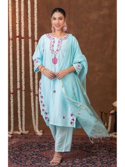 Gharana India - Blue Jashn Chikankari Ivory Kurta with Pant and Dupatta