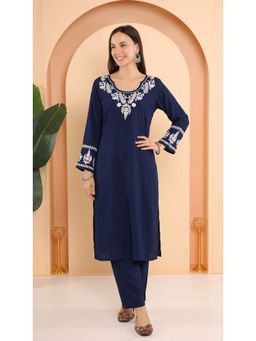 Gharana India - Navy Blue Chikankari Kurta with Pant