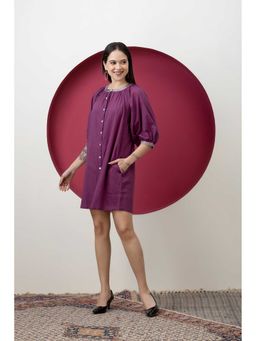 SMRITI GUPTA - Purple Cotton Dress With Printed Dress