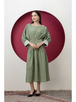 SMRITI GUPTA - Macha Green Box Pleat Cotton Dress