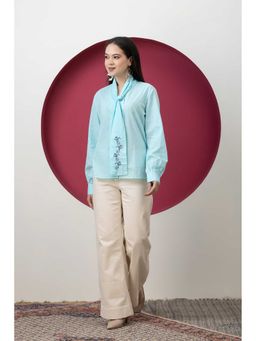 SMRITI GUPTA - Turquoise Cotton Embroidered Shirt