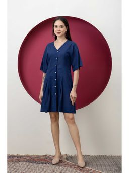 SMRITI GUPTA - Navy Blue Cotton Embroidered Dress