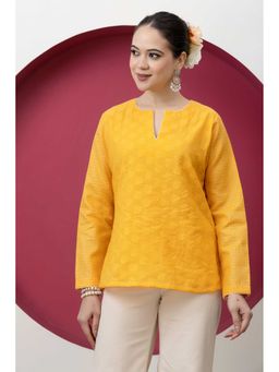 SMRITI GUPTA - Mustard Cotton Cutwork Top
