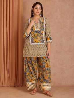 Shri Sanyogini - Green Hand Block Printed Cotton Kurta with Salwar