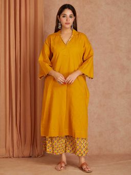 Shri Sanyogini - Yellow Cotton Kurta with Printed Palazzo