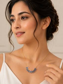 Zaveri Pearls - Blue Pink Dazzling Stones Crescent Pendant Chain Necklace-Zpfk22329