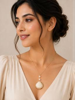Zaveri Pearls - Gold Tone Contemporary Style Shell Pendant with Chain-Zpfk22330