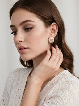 Zaveri Pearls - White Enamel Dazzling Austrian Diamonds Contemporary Earrings
