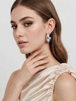 Zaveri Pearls - Silver Tone Contemporary Statement Semi Hoops