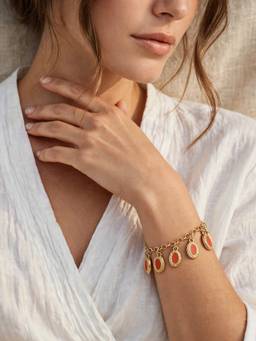 Zaveri Pearls - Orange Enamelling Oval Shape Contemporary Charm Bracelet