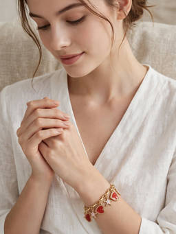 Zaveri Pearls - Orange Pink Hearts and Stars Contemporary Charm Bracelet